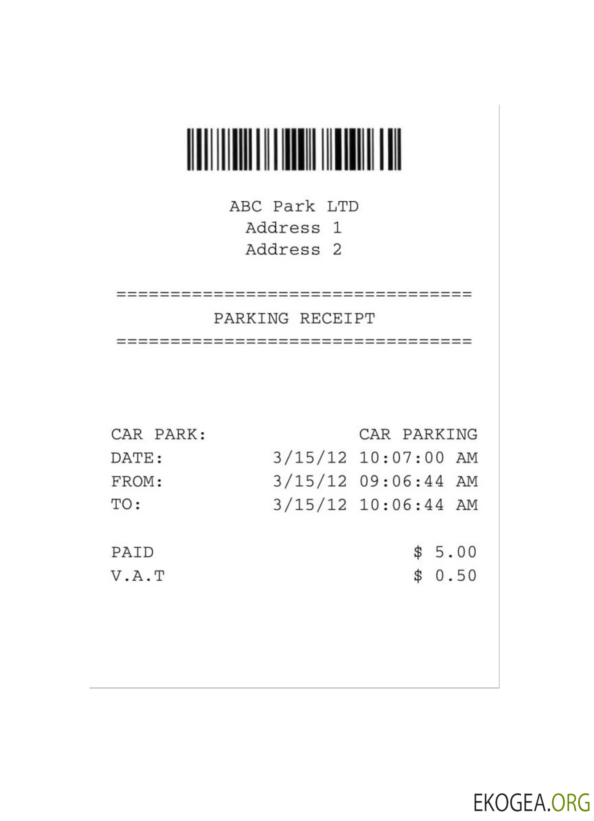 Chèque de paiement ABC PARK(PARKING) LTD